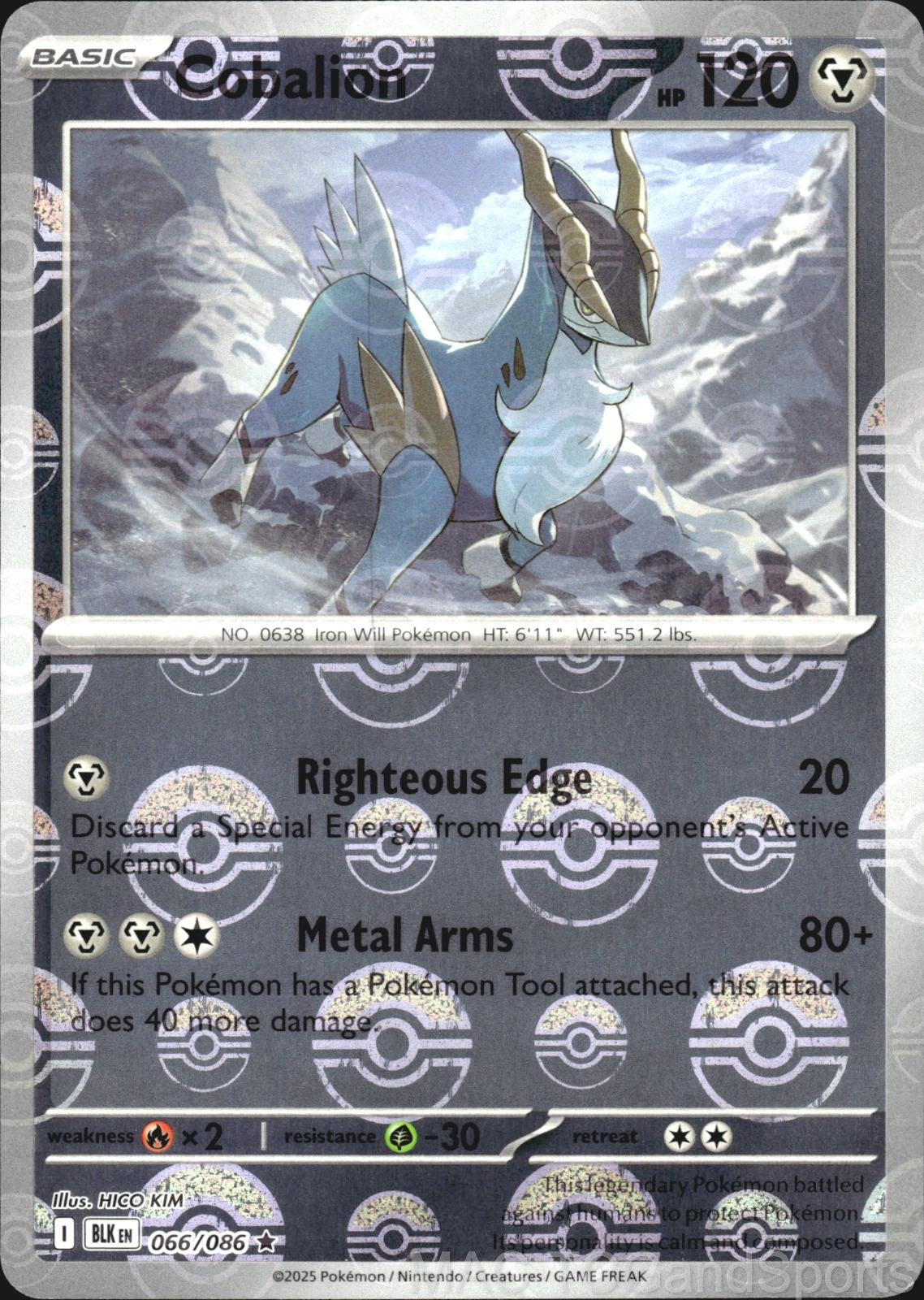 Cobalion (Poke Ball Pattern) 066/086 Holo Black Bolt Pokemon TCG NM