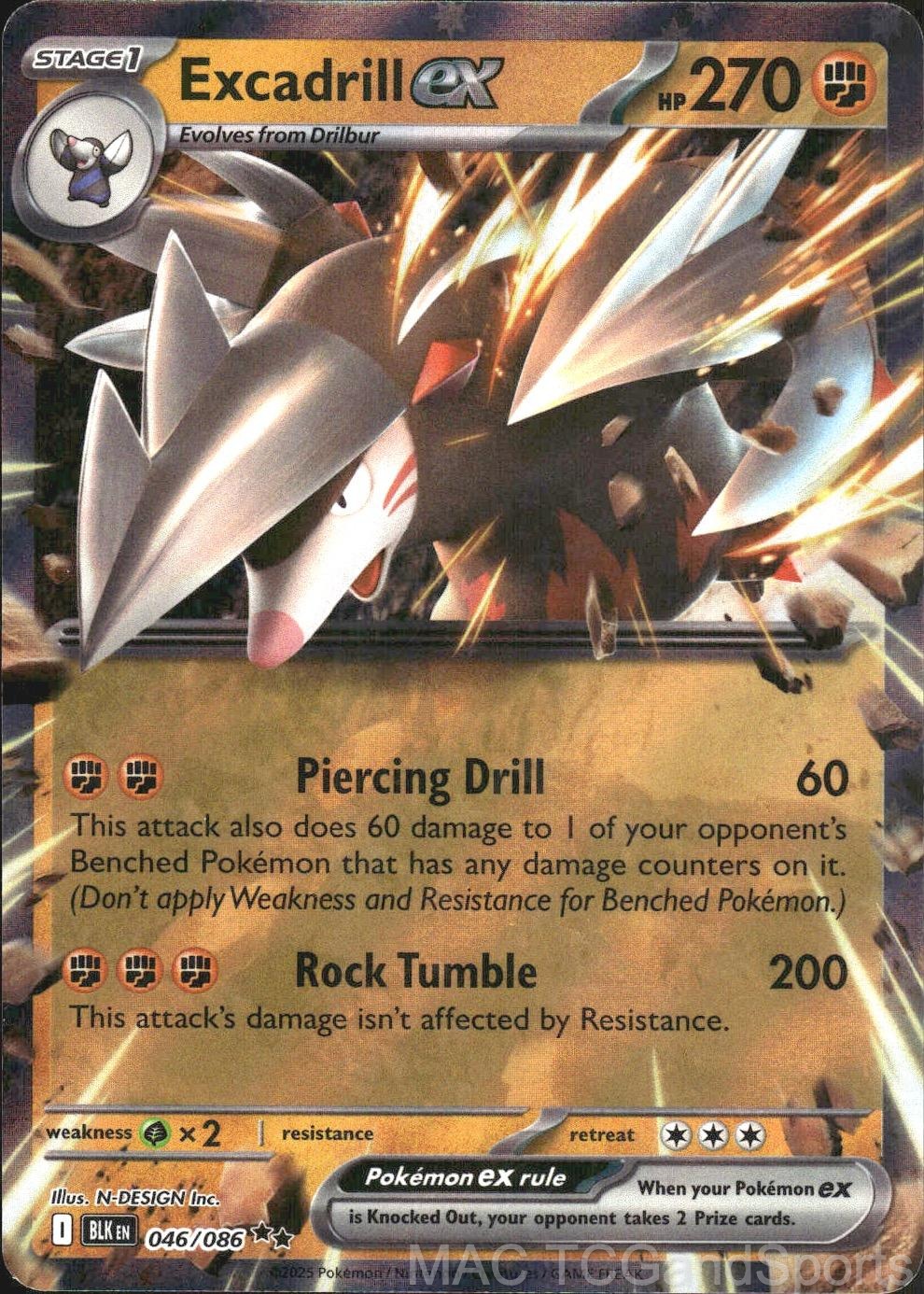 Excadrill ex 046/086 Holo Black Bolt Pokemon TCG NM
