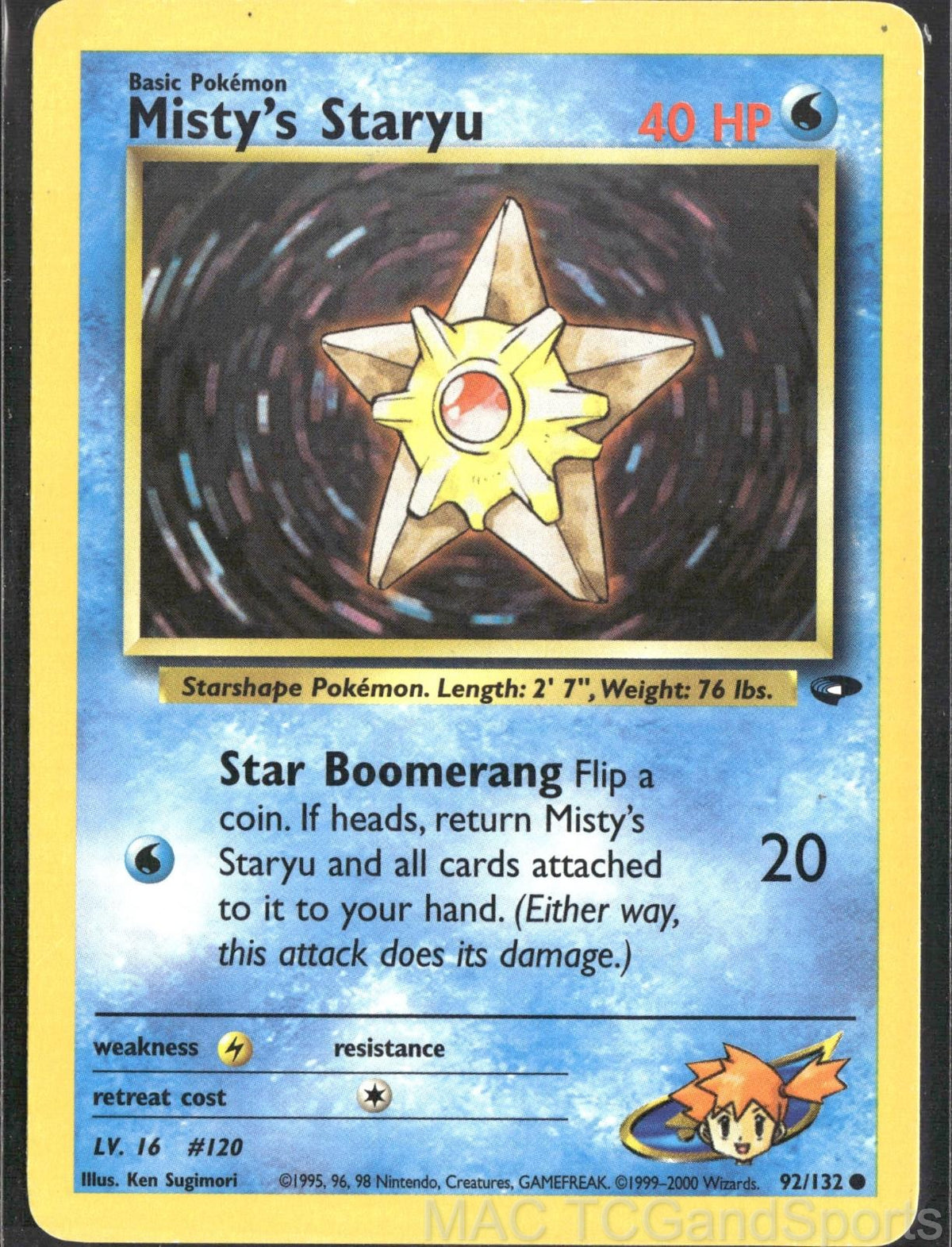 Misty's Staryu 92/132 Unlimited Gym Challenge Pokemon TCG LP