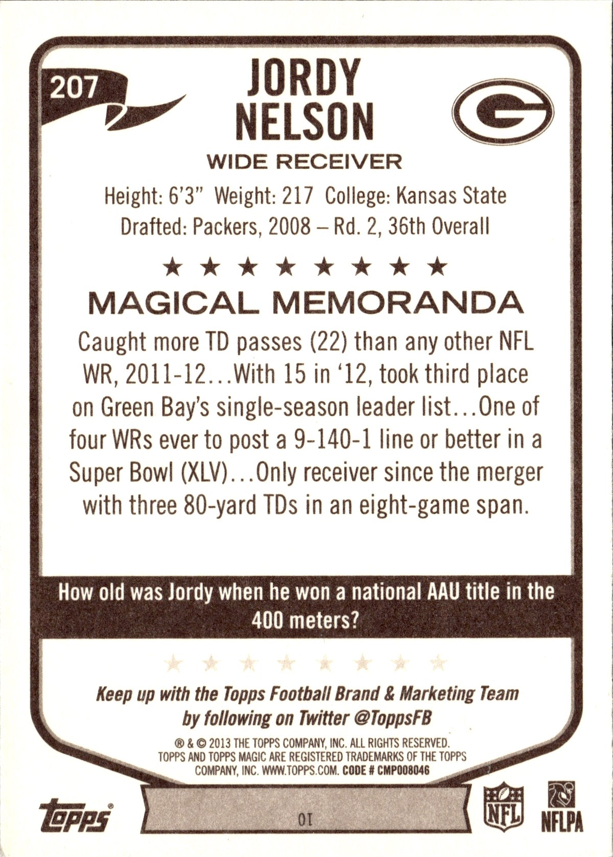 Jordy Nelson #207 2013 Topps Magic Green Bay Packers
