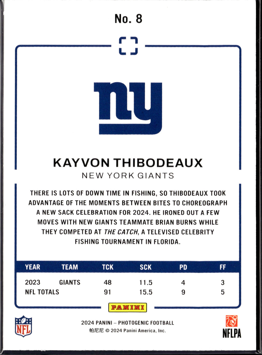 Kayvon Thibodeaux #8 2024 Panini Photogenic New York Giants