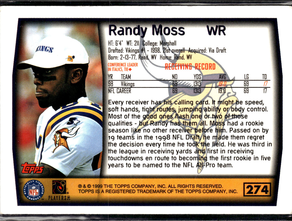 Randy Moss #274 1999 Topps Minnesota Vikings