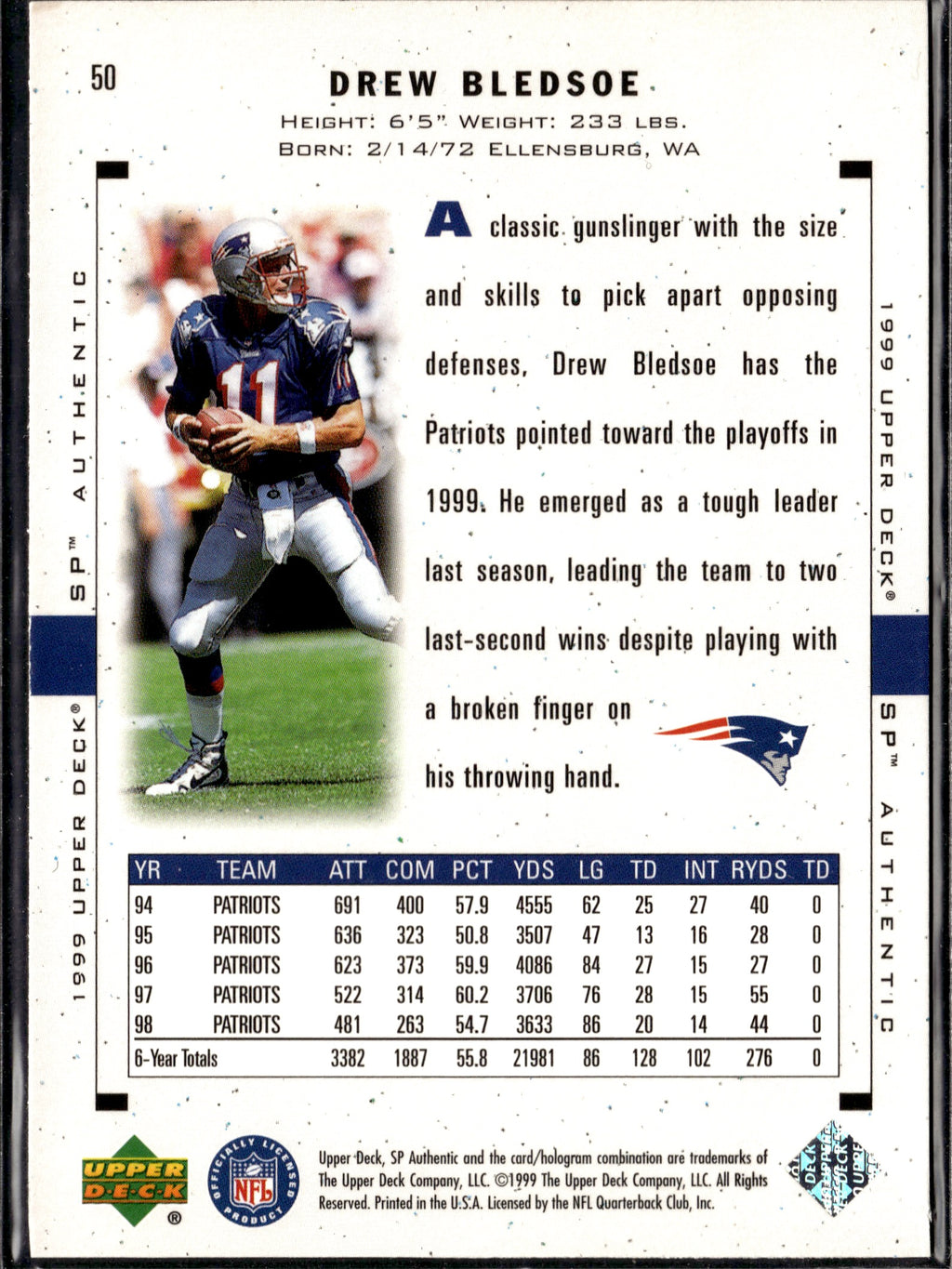Drew Bledsoe #50 1999 SP Authentic New England Patriots