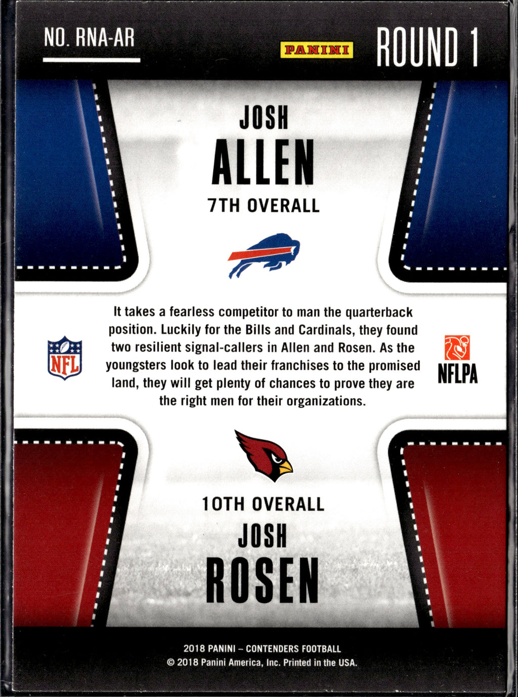 Josh Allen / Josh Rosen #RNA-AR Round Numbers 2018 Panini Contenders