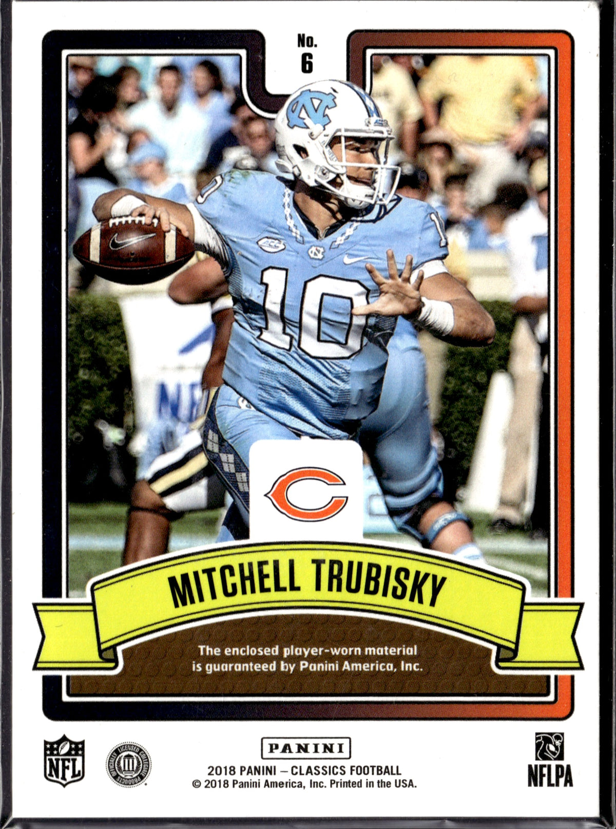 Mitchell Trubisky #6 Saturday Swatches 2018 Panini Classics Tar Heels