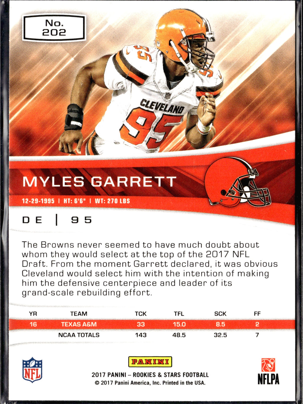 Myles Garrett #202 2017 Panini Rookies & Stars Cleveland Browns RC