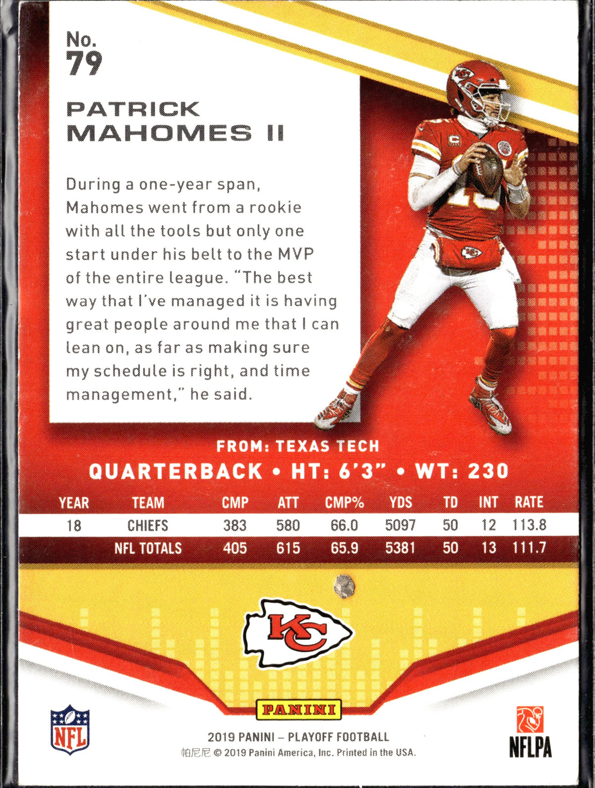 Patrick Mahomes II #79 2019 Panini Playoff Kansas City Chiefs