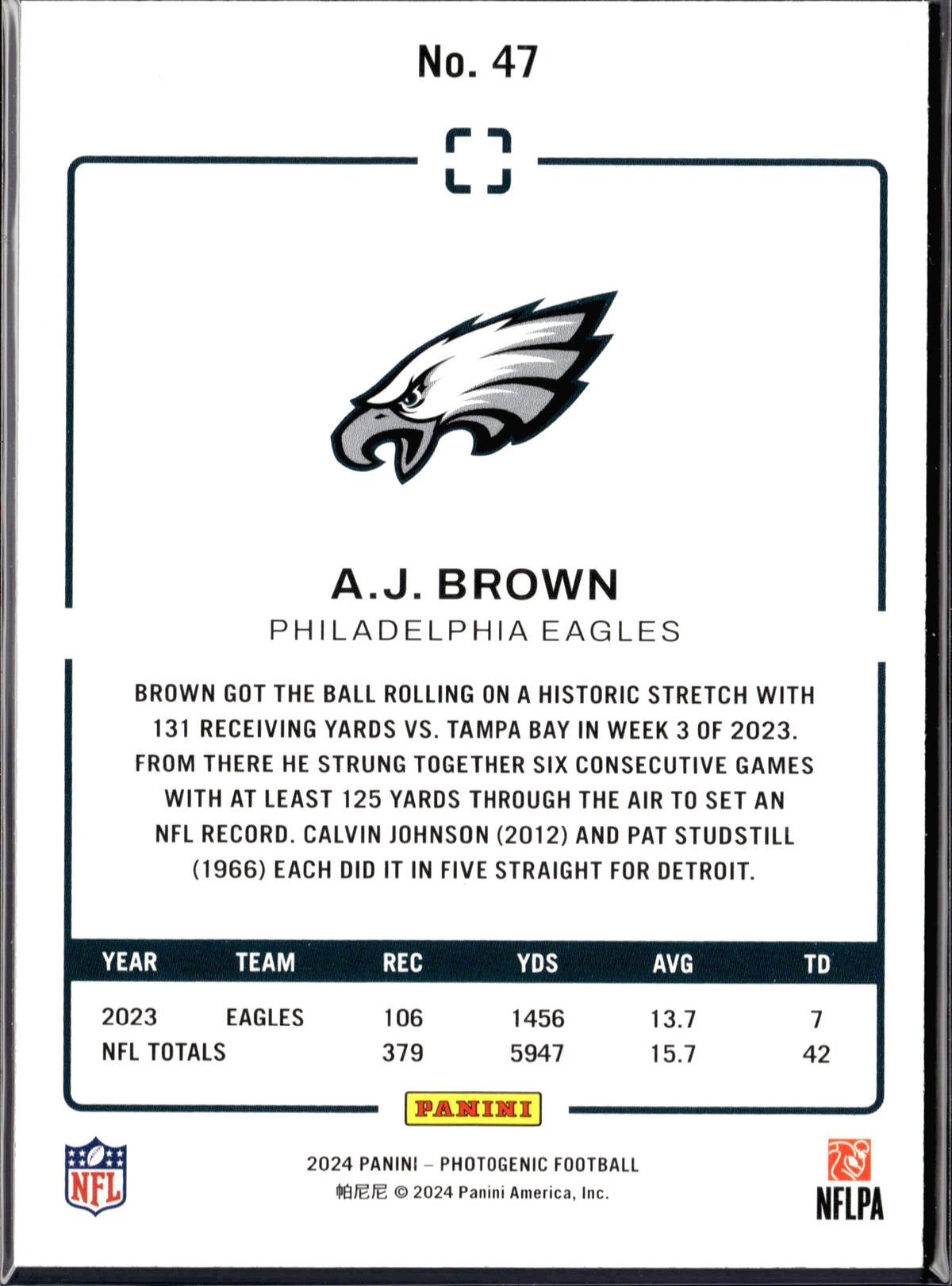 A.J. Brown #47 2024 Panini Photogenic Philadelphia Eagles