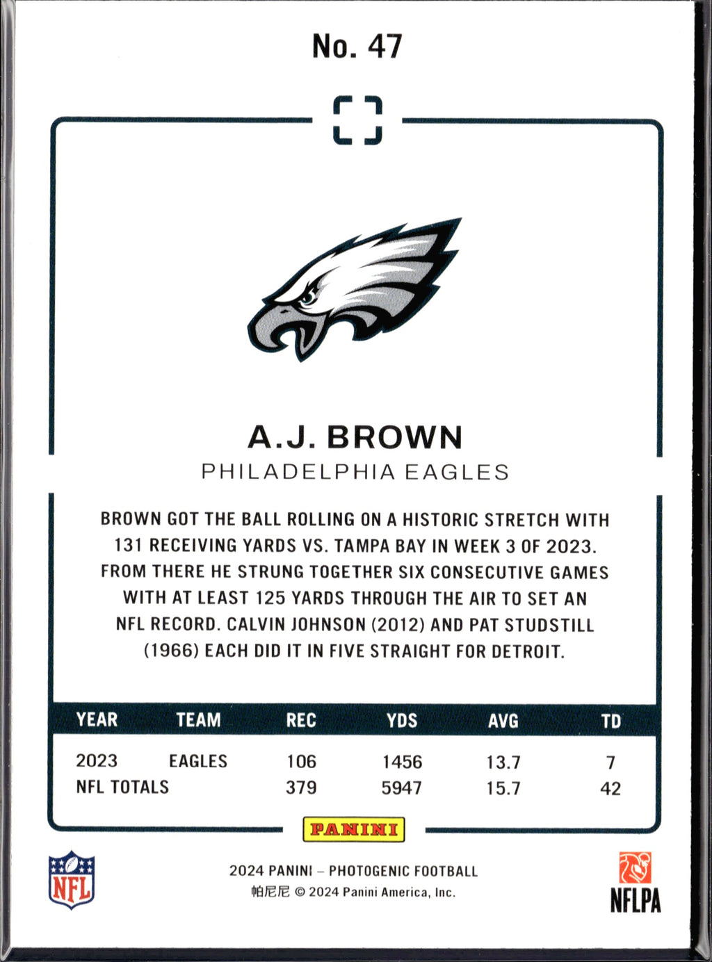 A.J. Brown #47 2024 Panini Photogenic Philadelphia Eagles