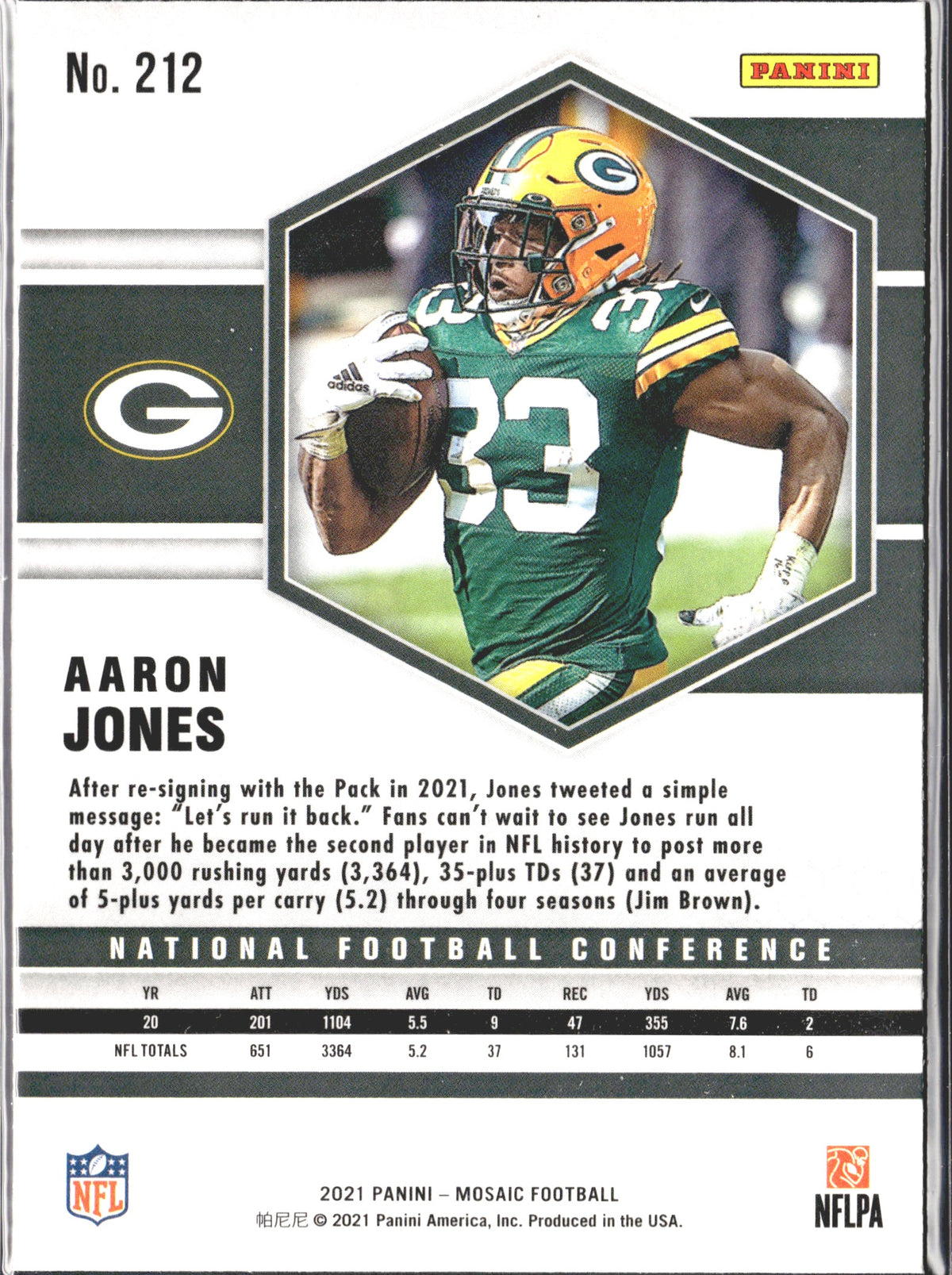 Aaron Jones #212 2021 Panini Mosaic Green Bay Packers