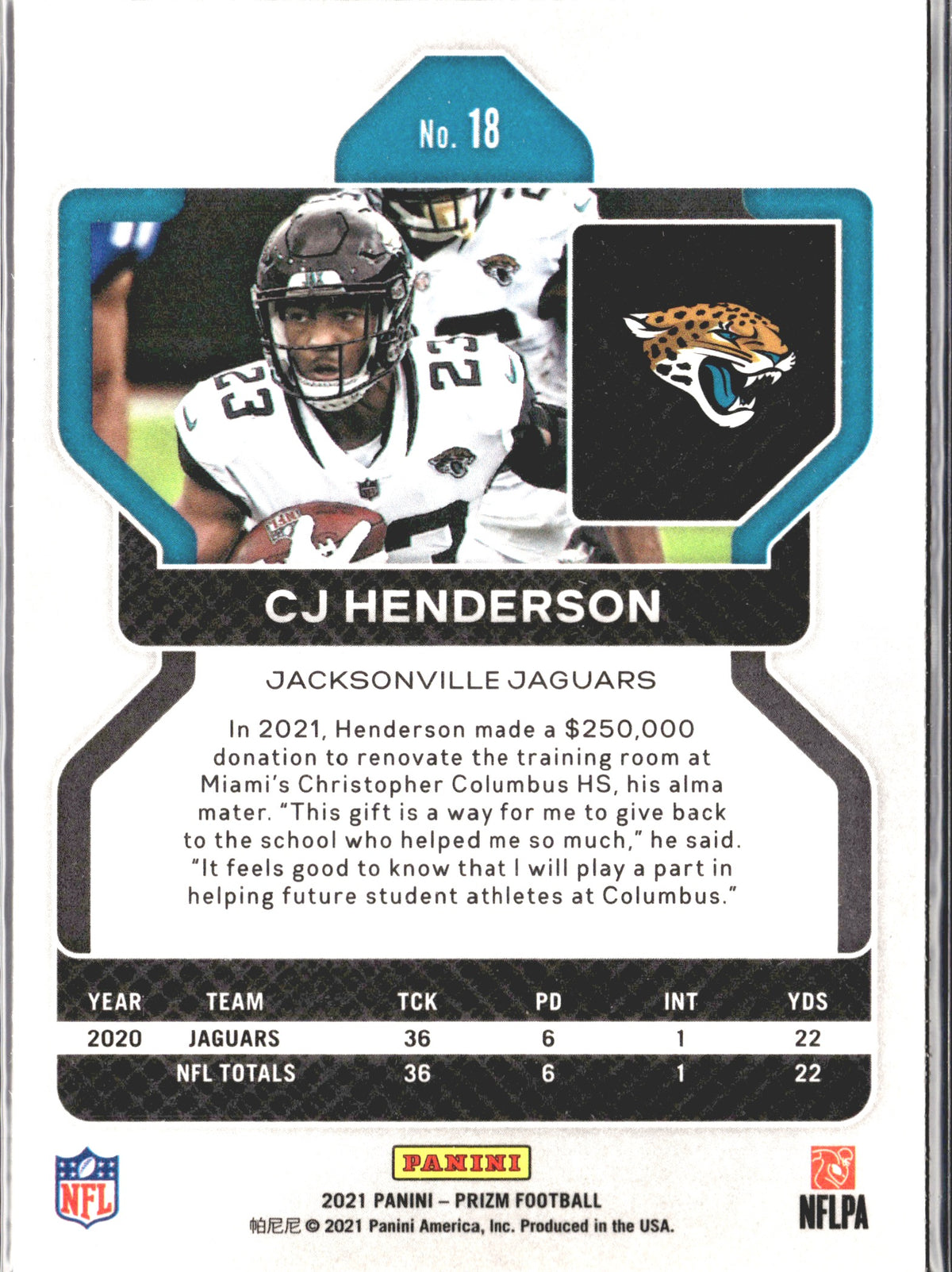 CJ Henderson #18 2021 Panini Prizm Jacksonville Jaguars