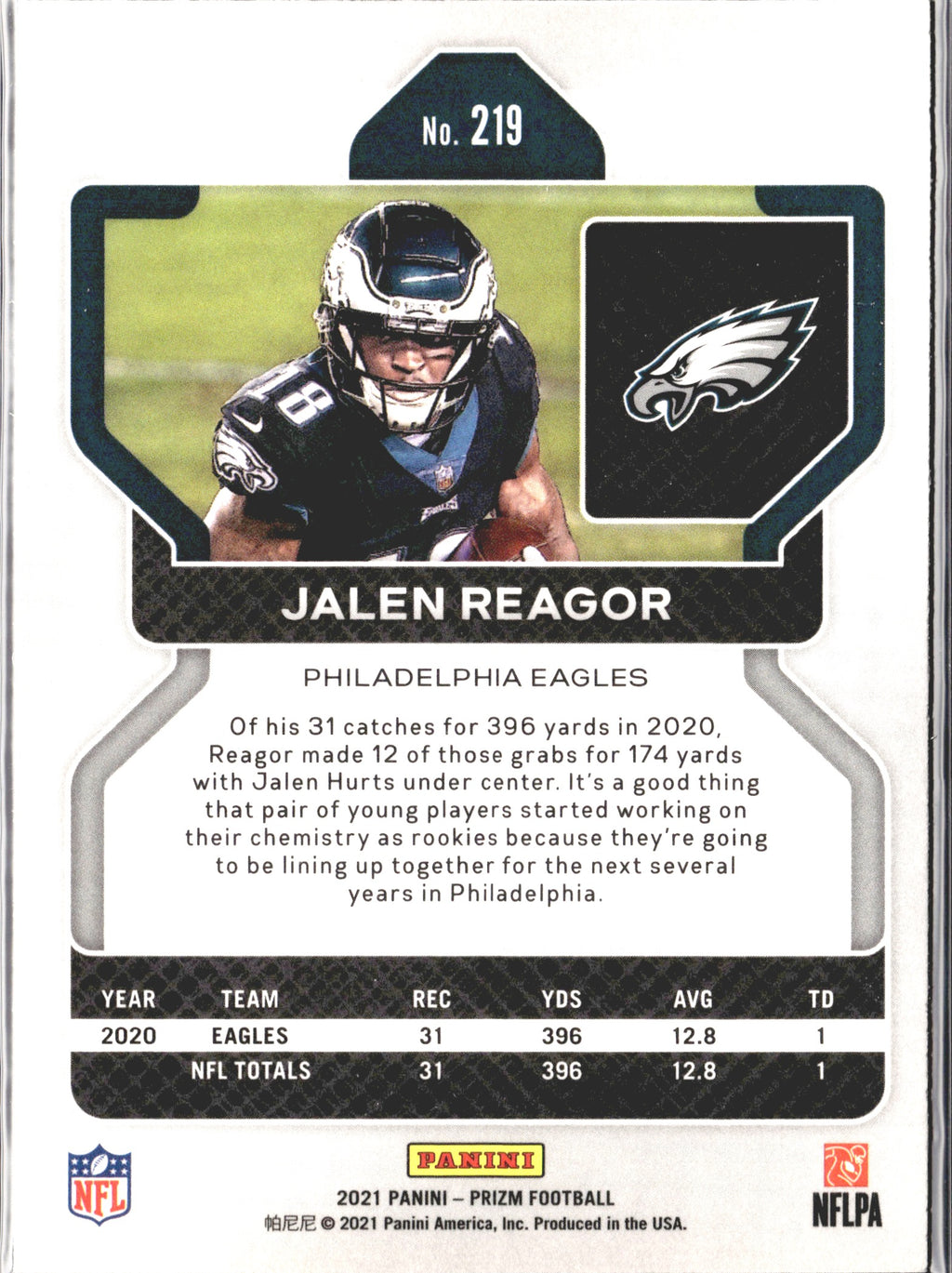 Jalen Reagor #219 2021 Panini Prizm Philadelphia Eagles