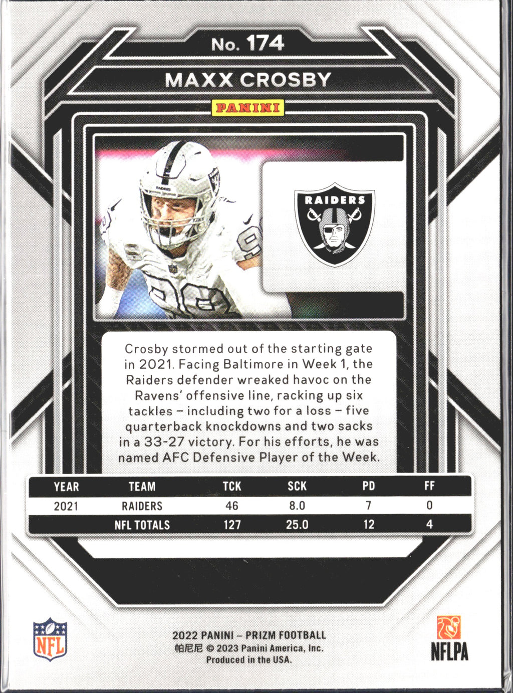 Maxx Crosby #174 2022 Panini Prizm Las Vegas Raiders