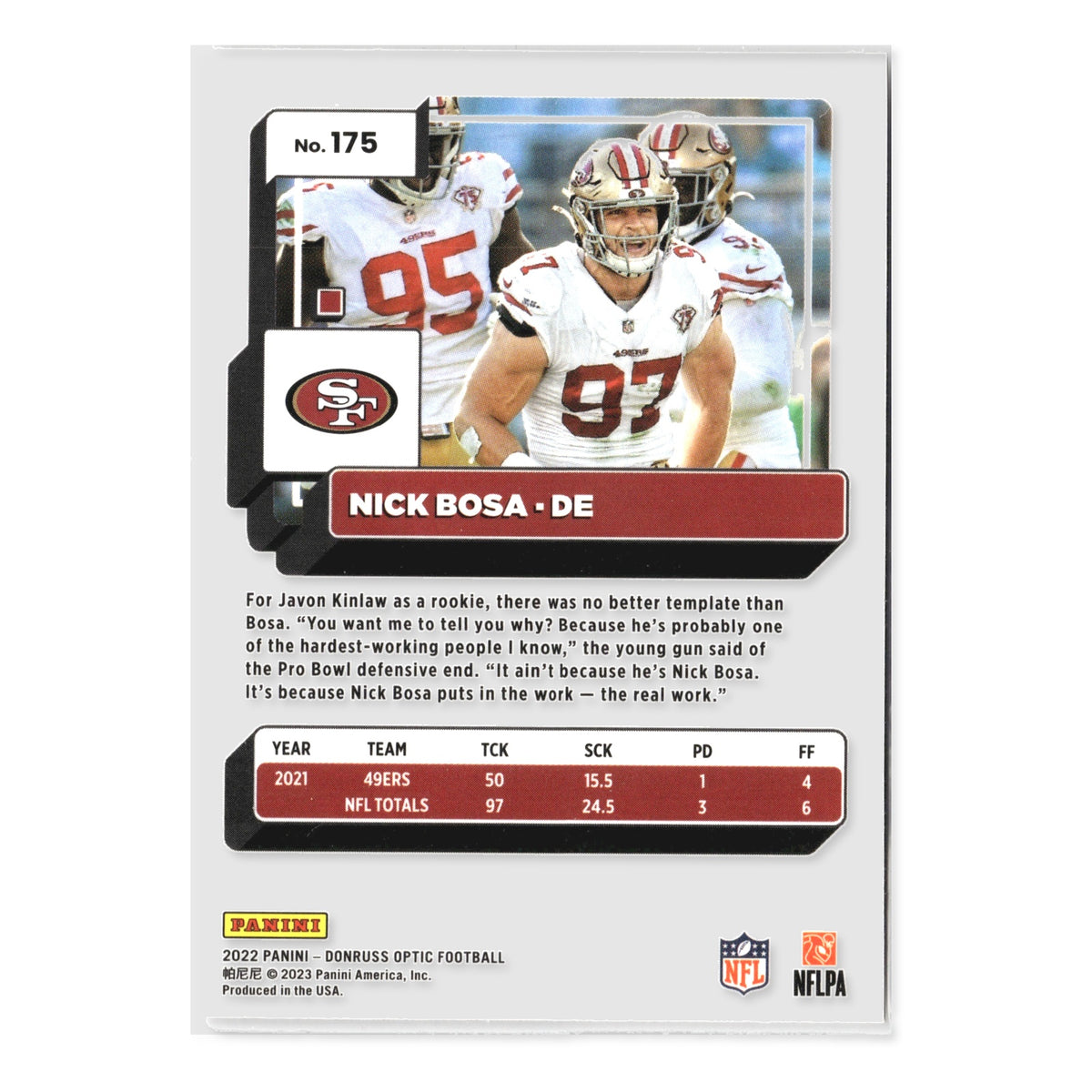 Nick Bosa #175 2022 Donruss Optic San Francisco 49ers
