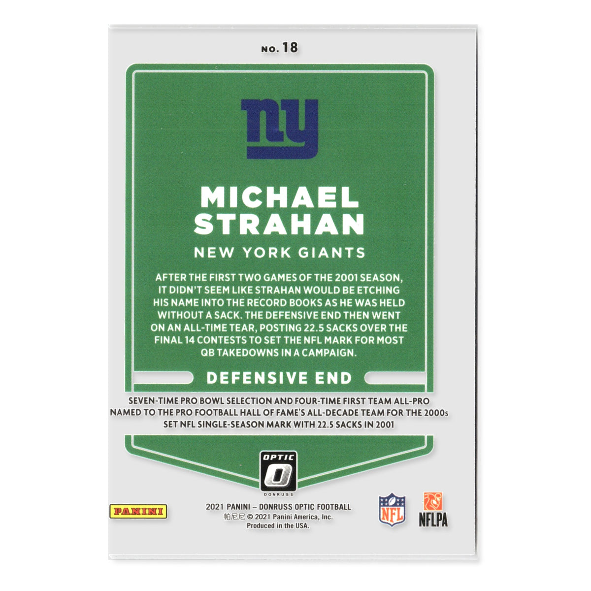 Michael Strahan #18 2021 Donruss Optic New York Giants