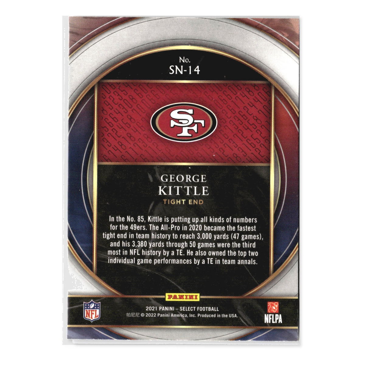 George Kittle #SN-14 Select Numbers 2021 Panini Select San Francisco 49ers