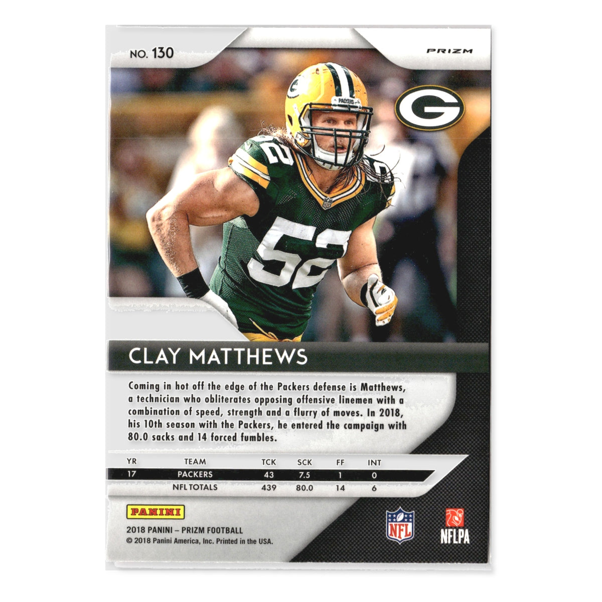 Clay Matthews #130 Prizm Pink 2018 Panini Prizm Green Bay Packers