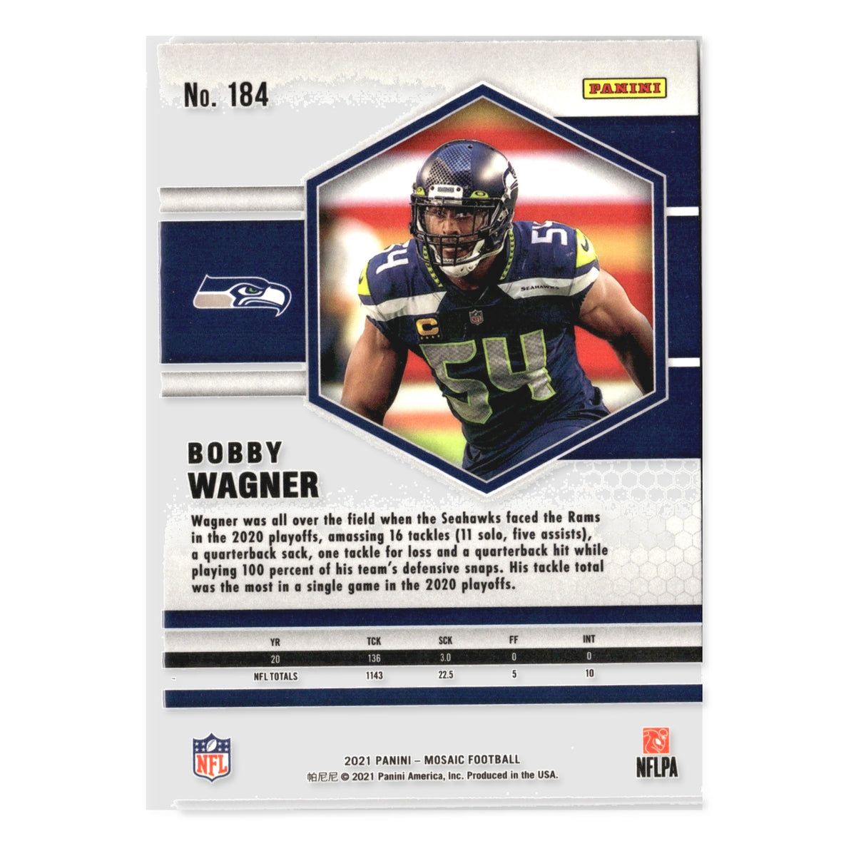 Bobby Wagner #184 2021 Panini Mosaic Seattle Seahawks