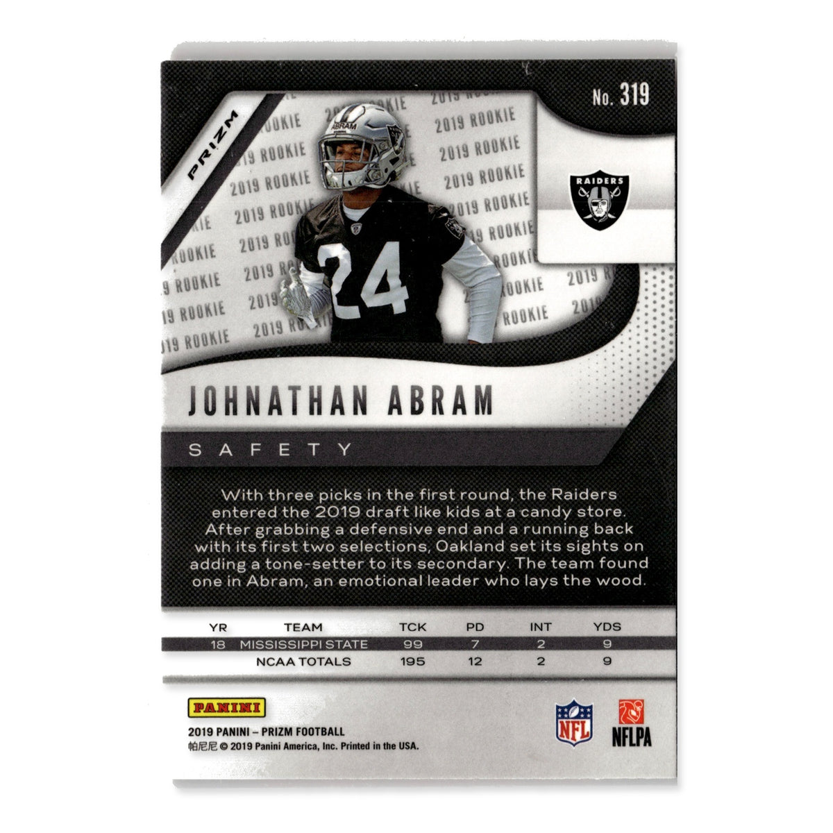 Johnathan Abram #319 Red Ice 2019 Panini Prizm Oakland Raiders RC