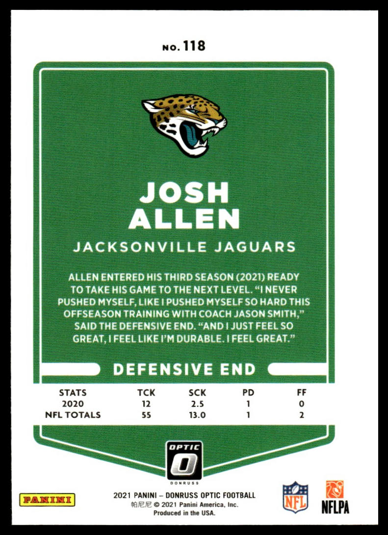 Josh Allen #118 2021 Donruss Optic Jacksonville Jaguars