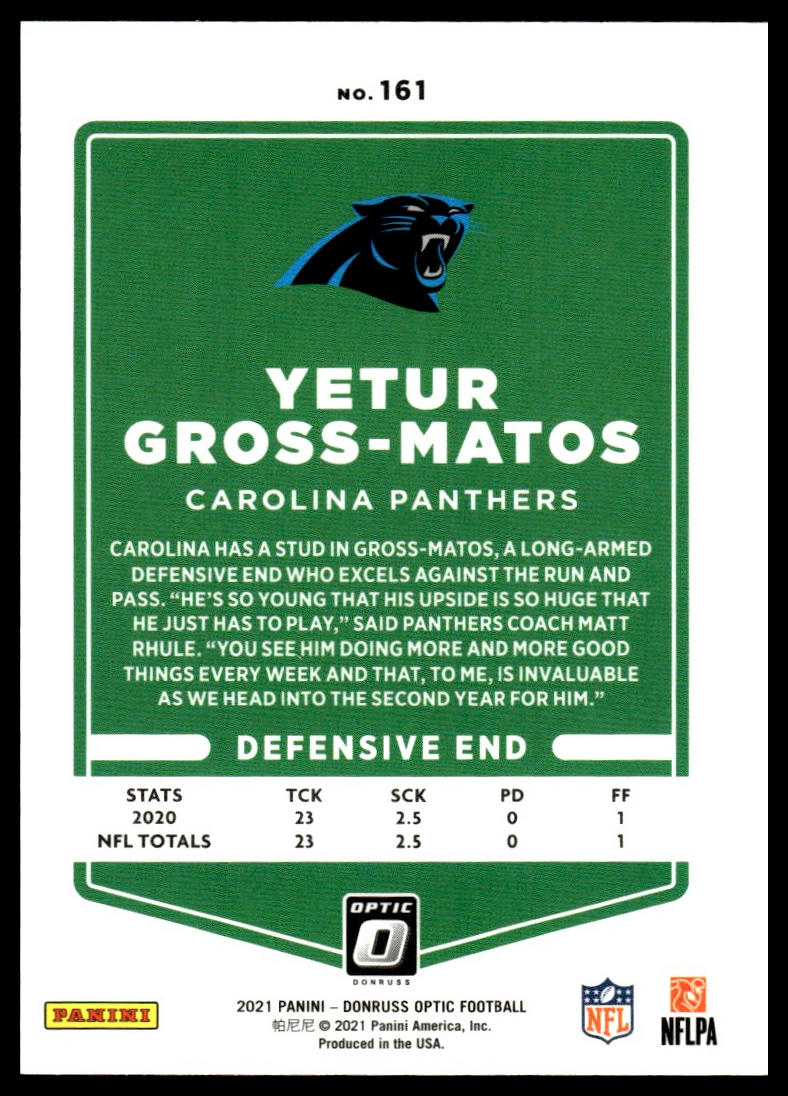 Yetur Gross-Matos #161 2021 Donruss Optic Carolina Panthers