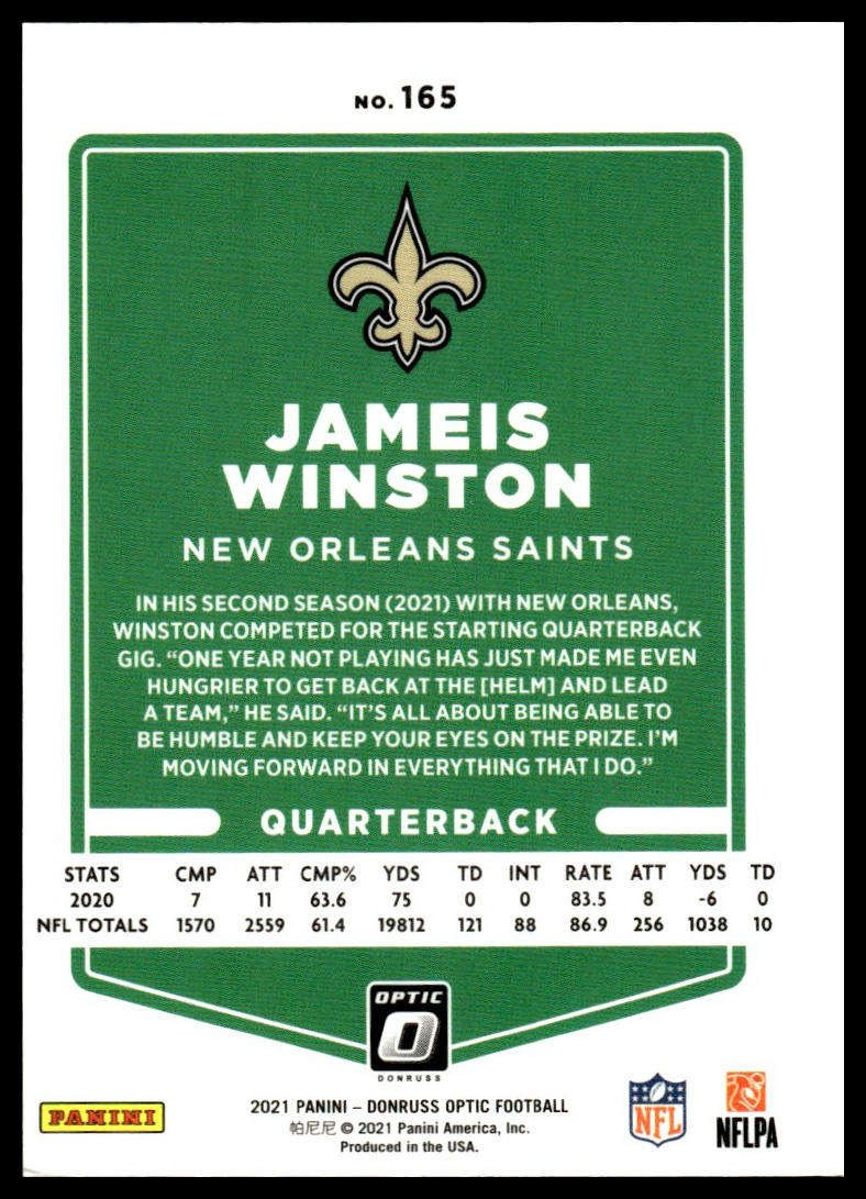 Jameis Winston #165 2021 Donruss Optic New Orleans Saints