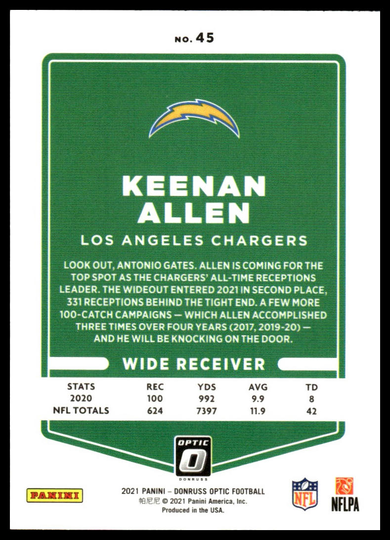 Keenan Allen #45 2021 Donruss Optic Los Angeles Chargers