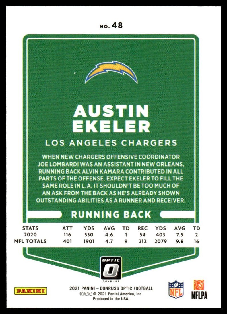 Austin Ekeler #48 2021 Donruss Optic Los Angeles Chargers