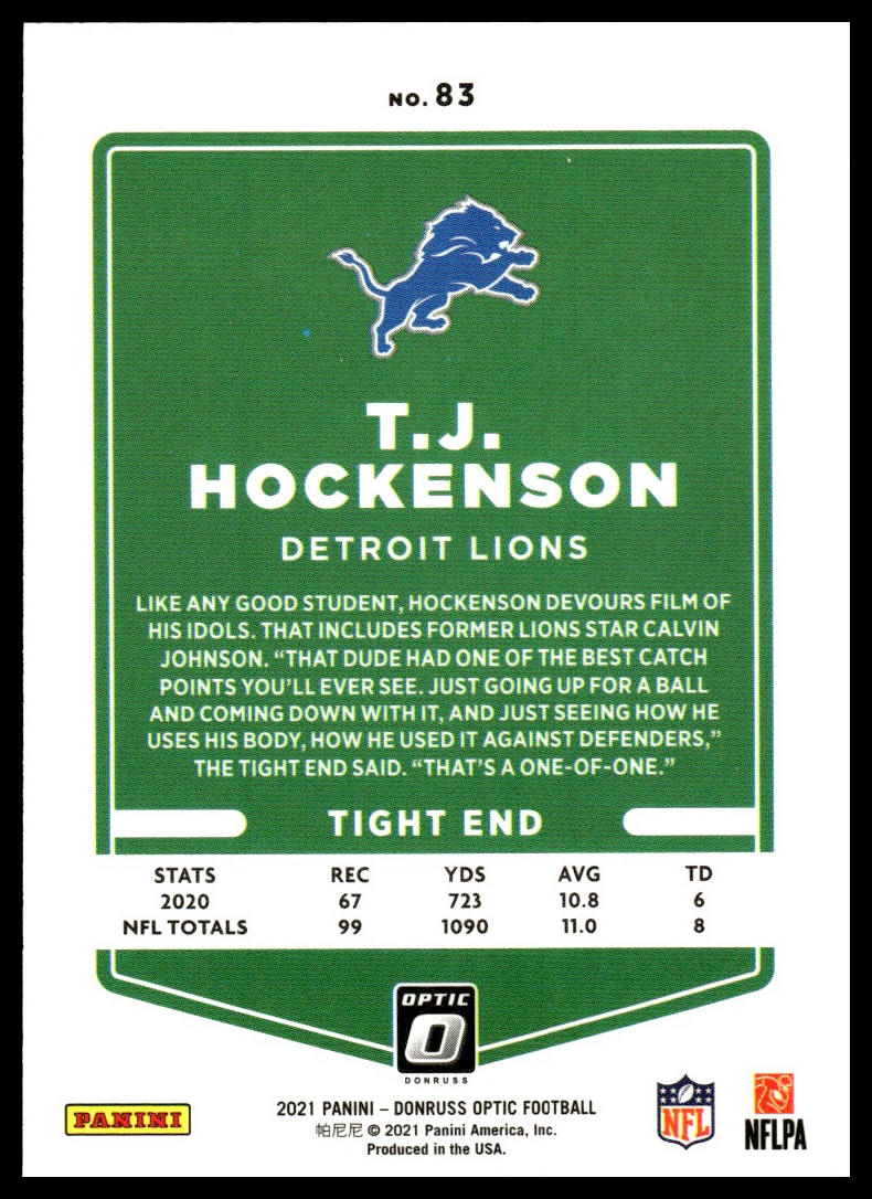 T.J. Hockenson #83 2021 Donruss Optic Detroit Lions