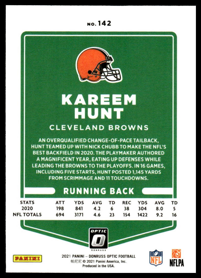 Kareem Hunt #142 2021 Donruss Optic Cleveland Browns