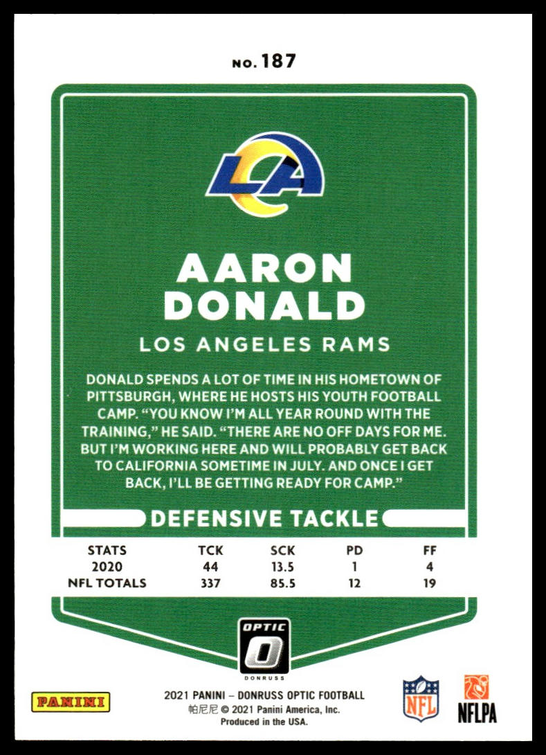 Aaron Donald #187 2021 Donruss Optic Los Angeles Rams