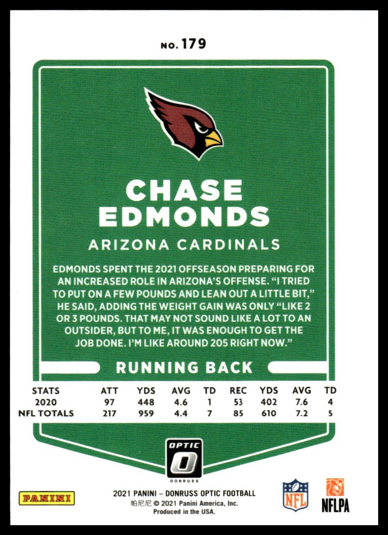 Chase Edmonds #179 2021 Donruss Optic Arizona Cardinals