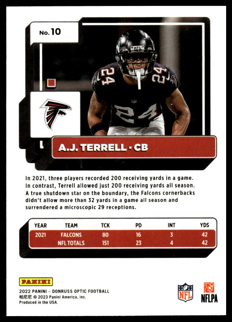 A.J. Terrell #10 2022 Donruss Optic Atlanta Falcons