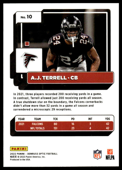 A.J. Terrell #10 2022 Donruss Optic Atlanta Falcons
