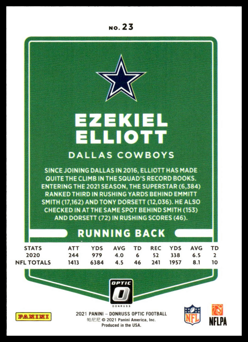 Ezekiel Elliott #23 2021 Donruss Optic Dallas Cowboys