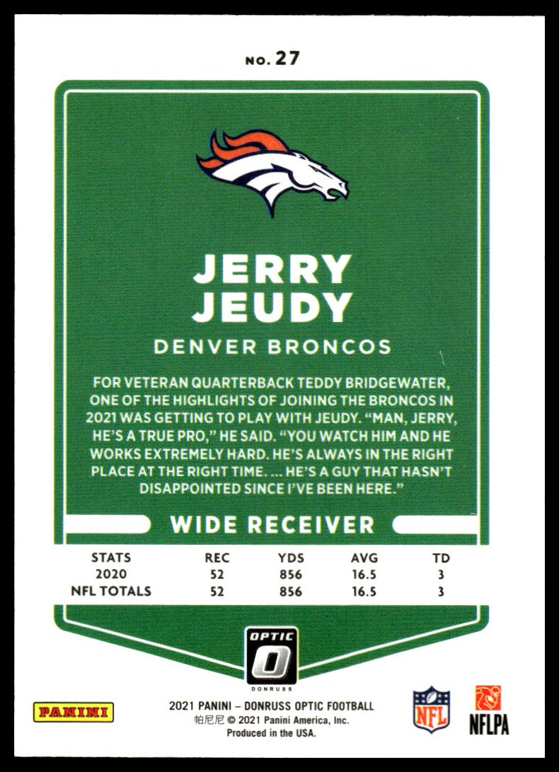 Jerry Jeudy #27 2021 Donruss Optic Denver Broncos