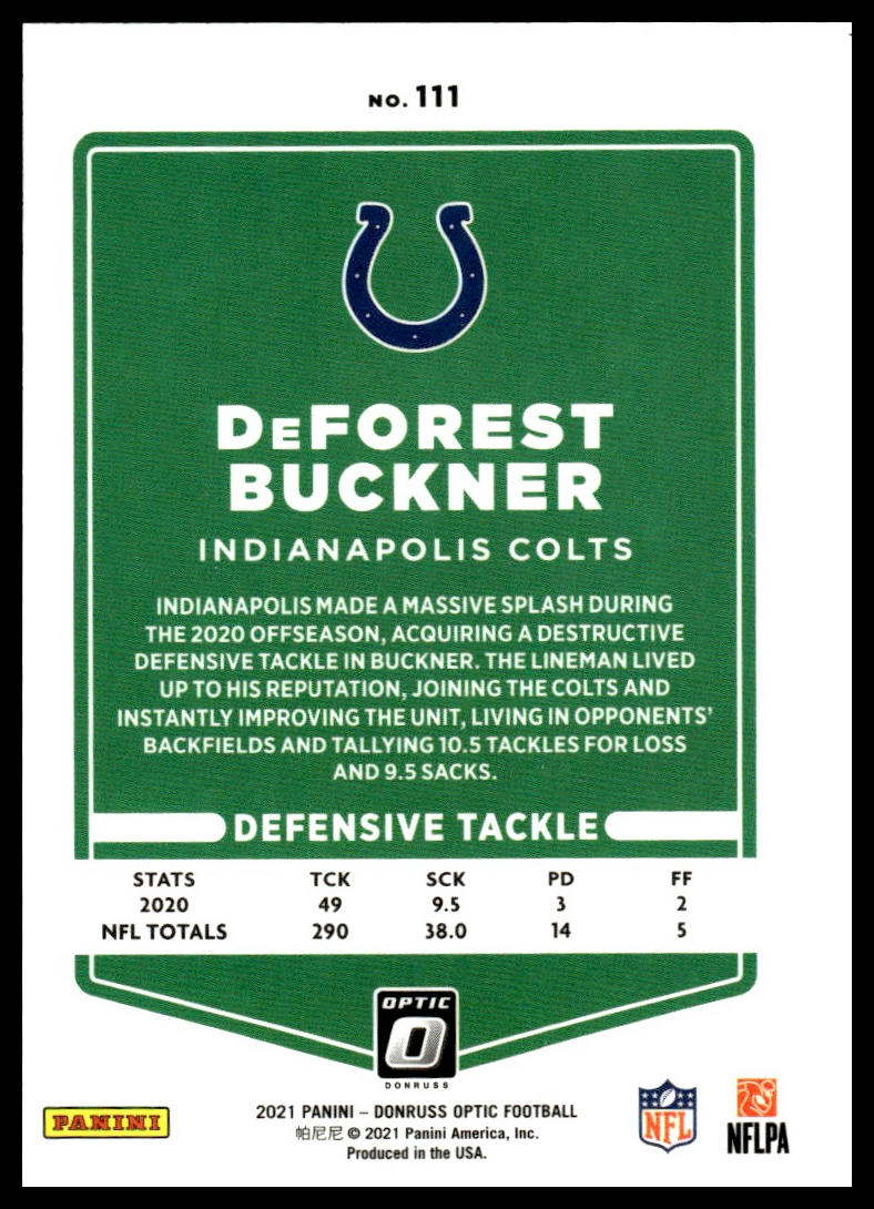 DeForest Buckner #111 2021 Donruss Optic Indianapolis Colts