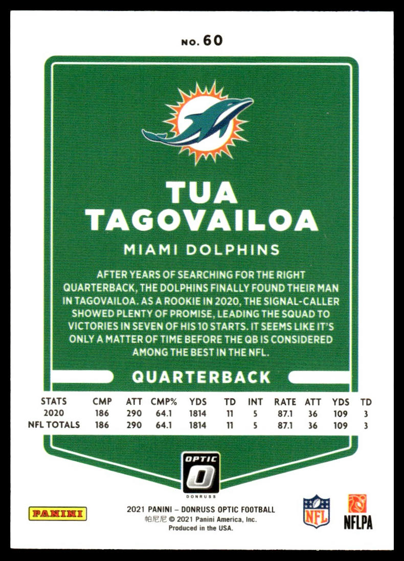 Tua Tagovailoa #60 2021 Donruss Optic Miami Dolphins