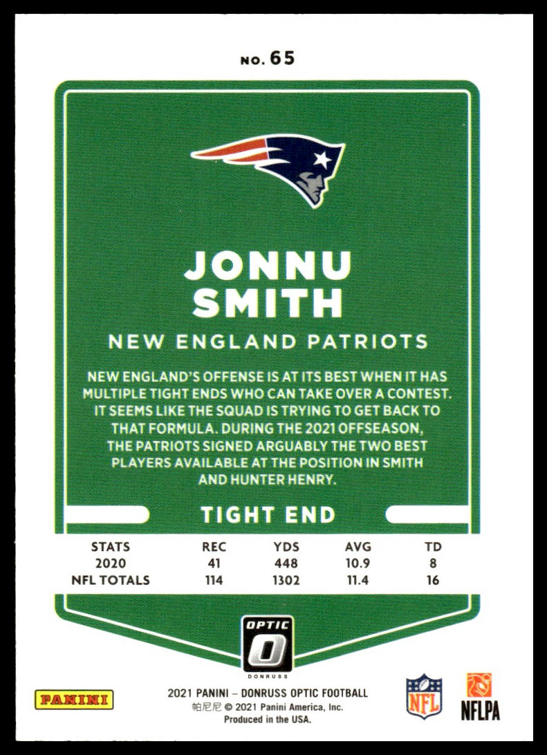 Jonnu Smith #65 2021 Donruss Optic New England Patriots