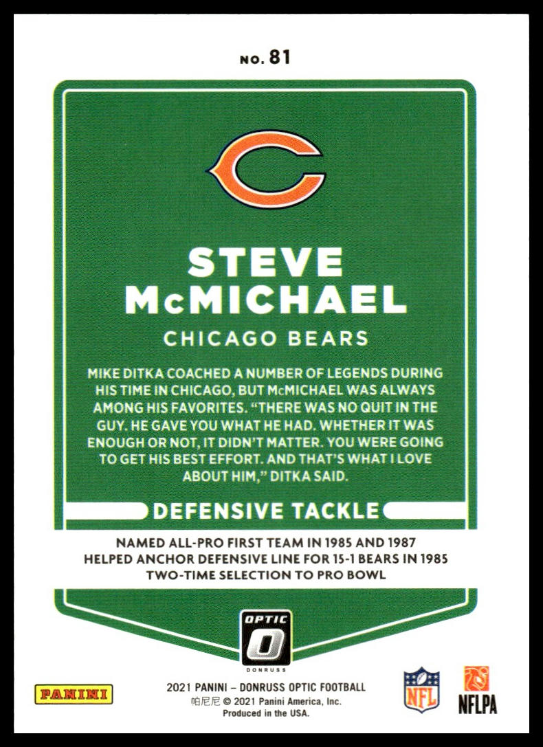 Steve McMichael #81 2021 Donruss Optic Chicago Bears