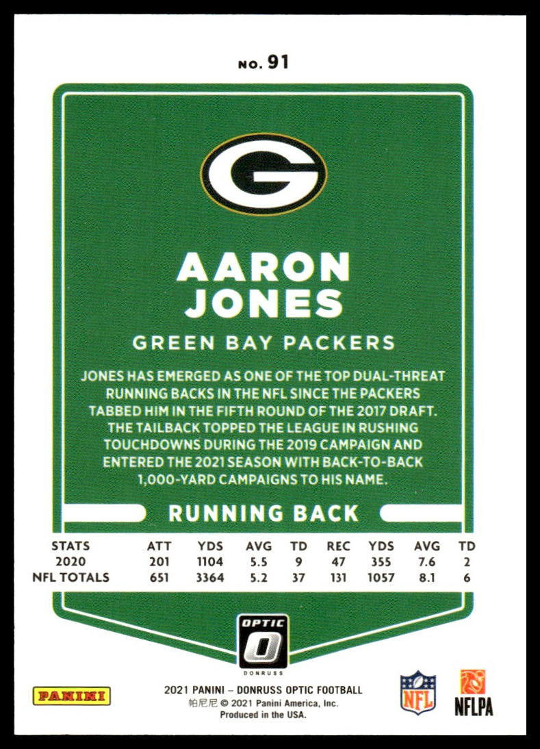 Aaron Jones #91 2021 Donruss Optic Green Bay Packers