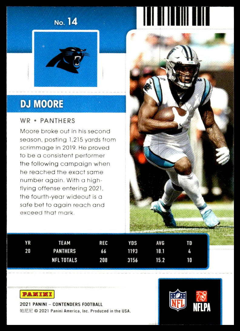 DJ Moore #14 2021 Panini Contenders Carolina Panthers