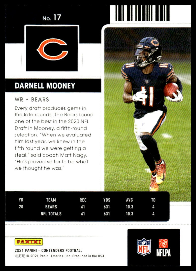 Darnell Mooney #17 2021 Panini Contenders Chicago Bears