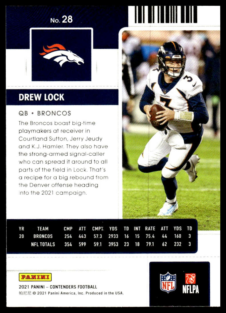Drew Lock #28 2021 Panini Contenders Denver Broncos