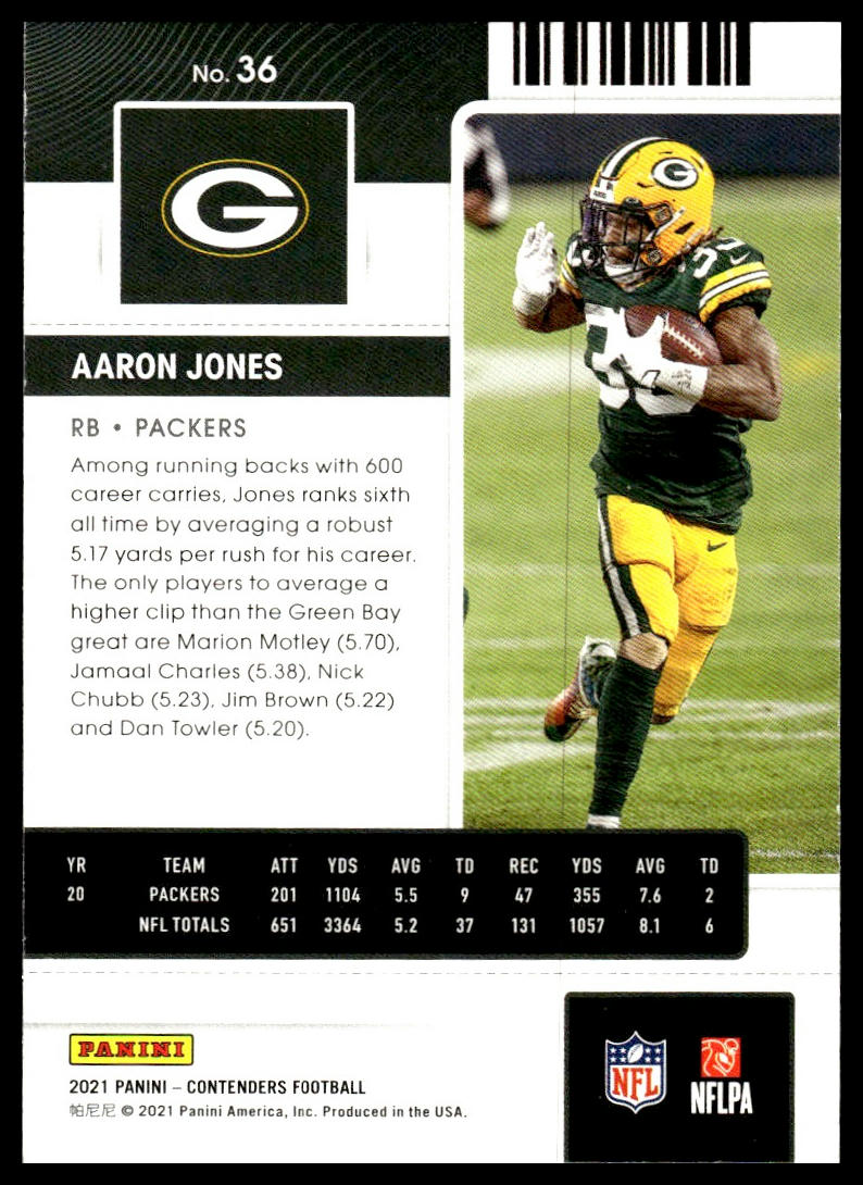 Aaron Jones #36 2021 Panini Contenders Green Bay Packers