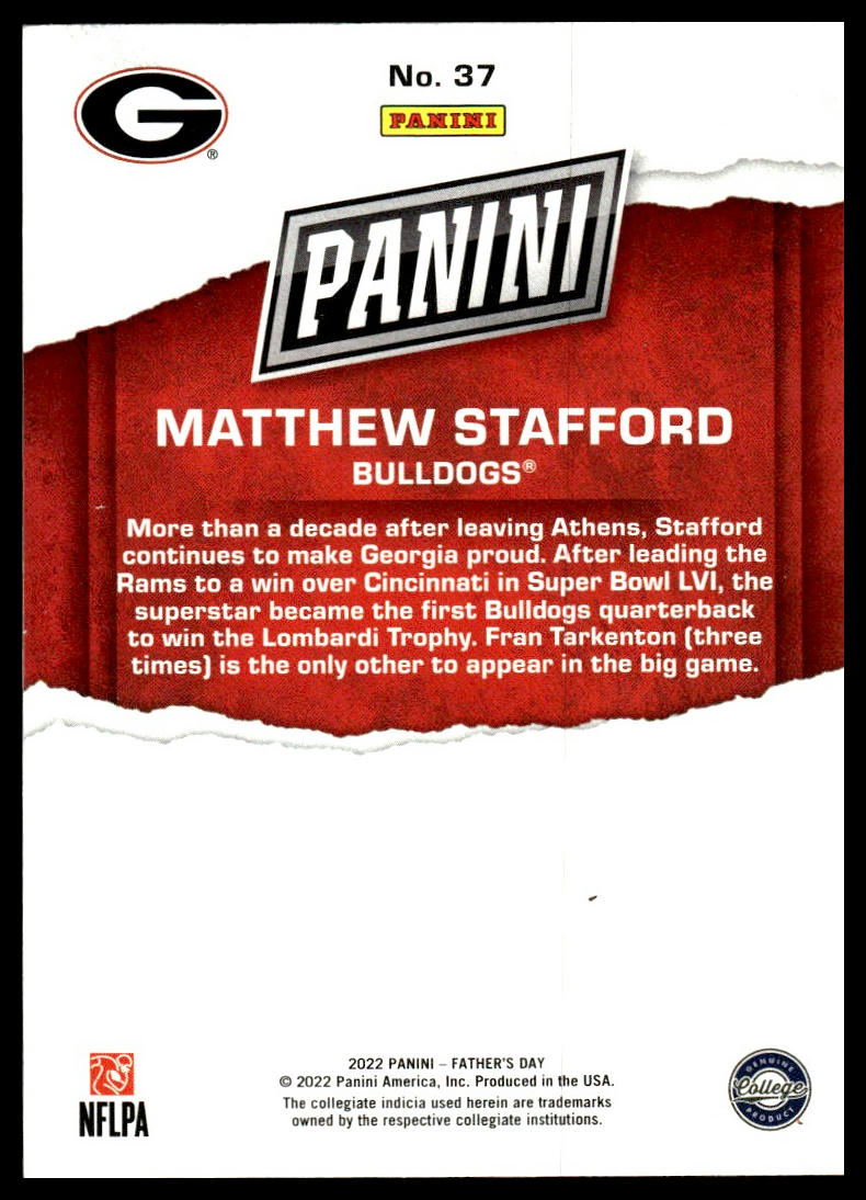 Matthew Stafford #37 2022 Panini Father's Day Georgia Bulldogs