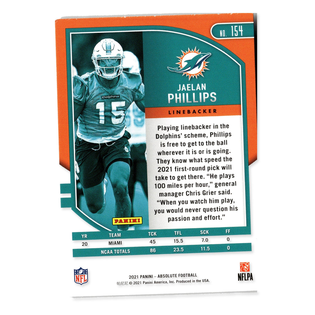 Jaelan Phillips #154 Retail 2021 Panini Absolute Miami Dolphins RC