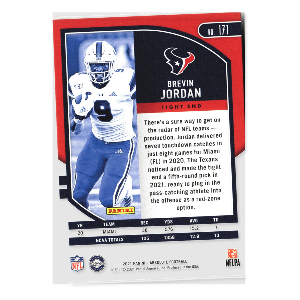 Brevin Jordan #171 Retail 2021 Panini Absolute Houston Texans RC