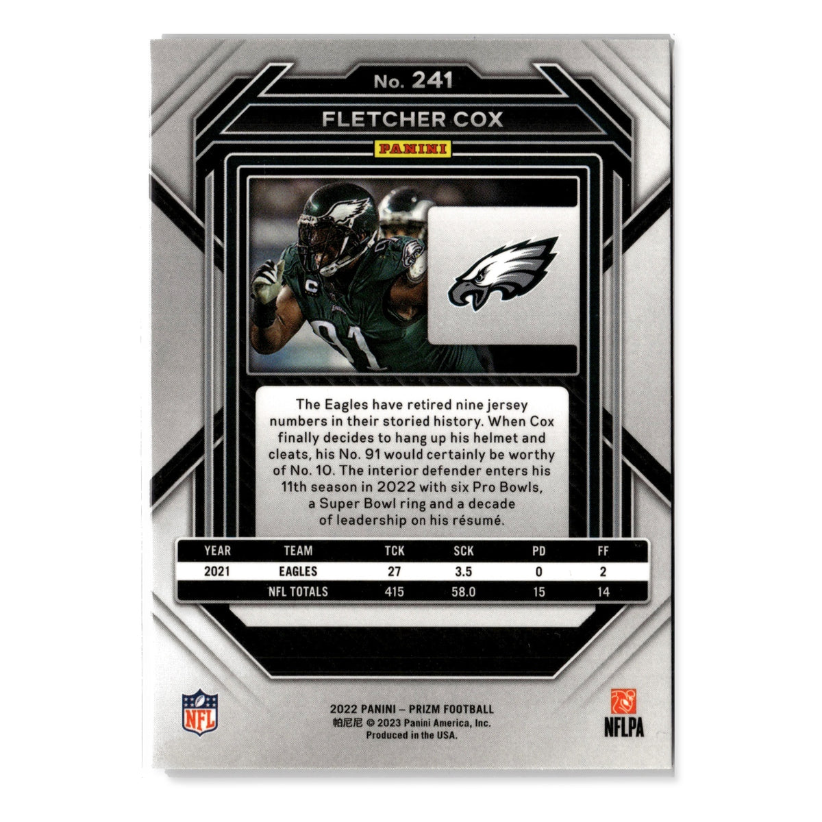 Fletcher Cox #241 2022 Panini Prizm Philadelphia Eagles