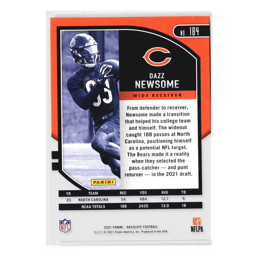 Dazz Newsome #184 Retail 2021 Panini Absolute Chicago Bears RC
